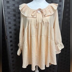 Zesica Babydoll Tunic Blouse Womens M Hi-Lo Boho Beachy Coquette Cottage core